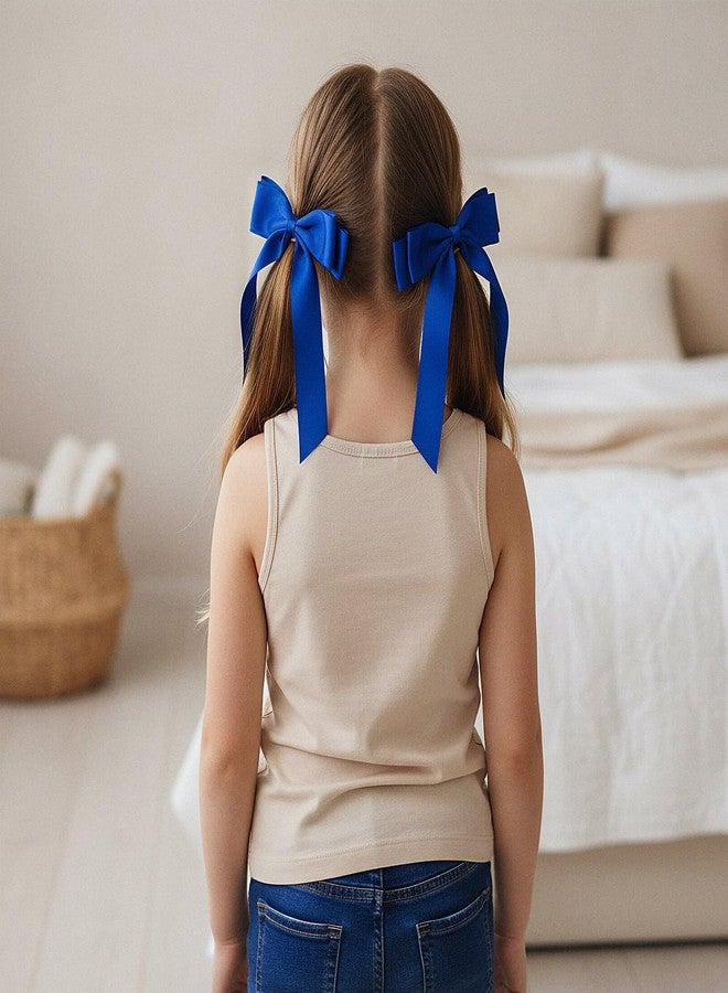 Matwsec 2PCS Blue Hair Bow Royal Blue Bows for Hair Ribbon Clip with Tails Barrettes Accessories for Women Girls Wedding Dress Decor - Image 4